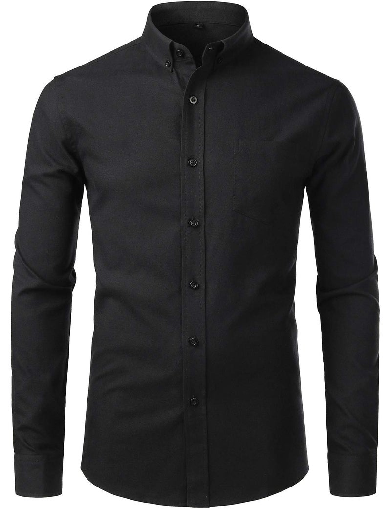 ZEROYAA Men's Hipster Casual Slim Fit Long Sleeve Button Down Oxford Shirts with Chest Pocket Z111 Black Medium - Image 1